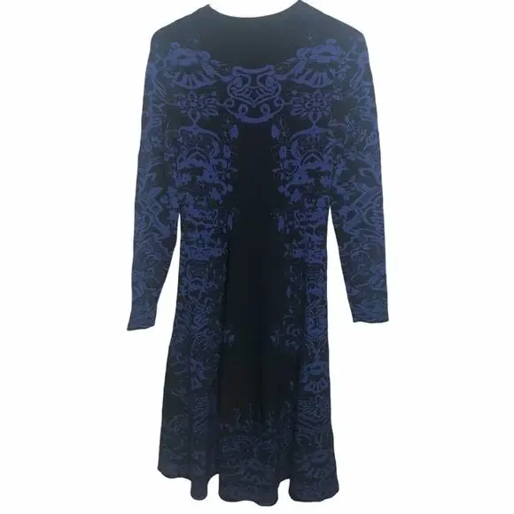 Valentino Delft Jacquard Long Sleeve Midi Sweater Dress Knit Blue M $3960 2020